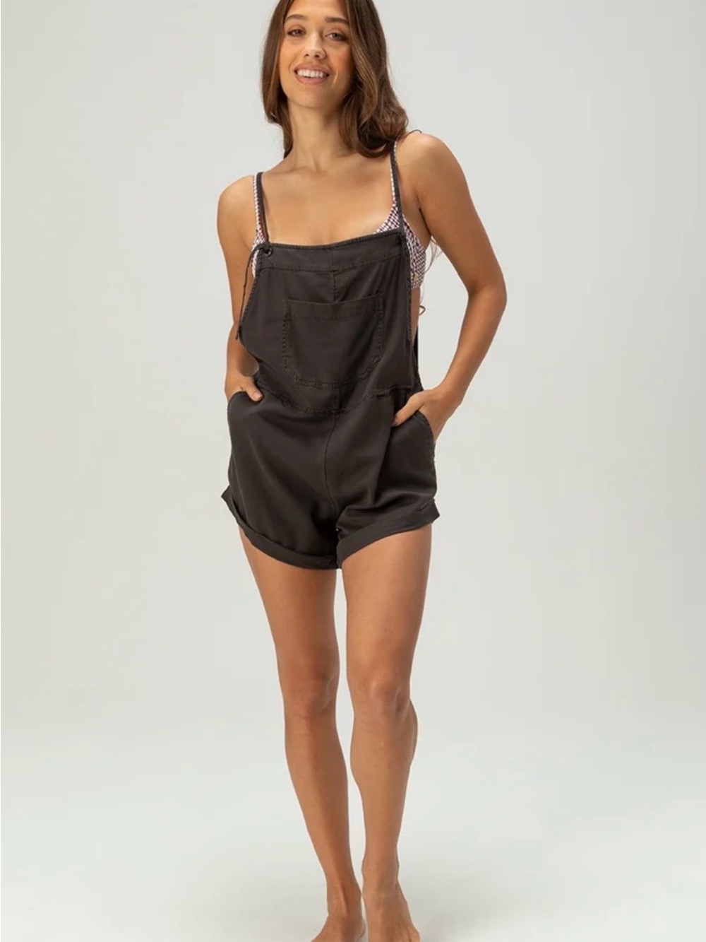 Billabong Black Short Overalls Romper Wild Pursuit
